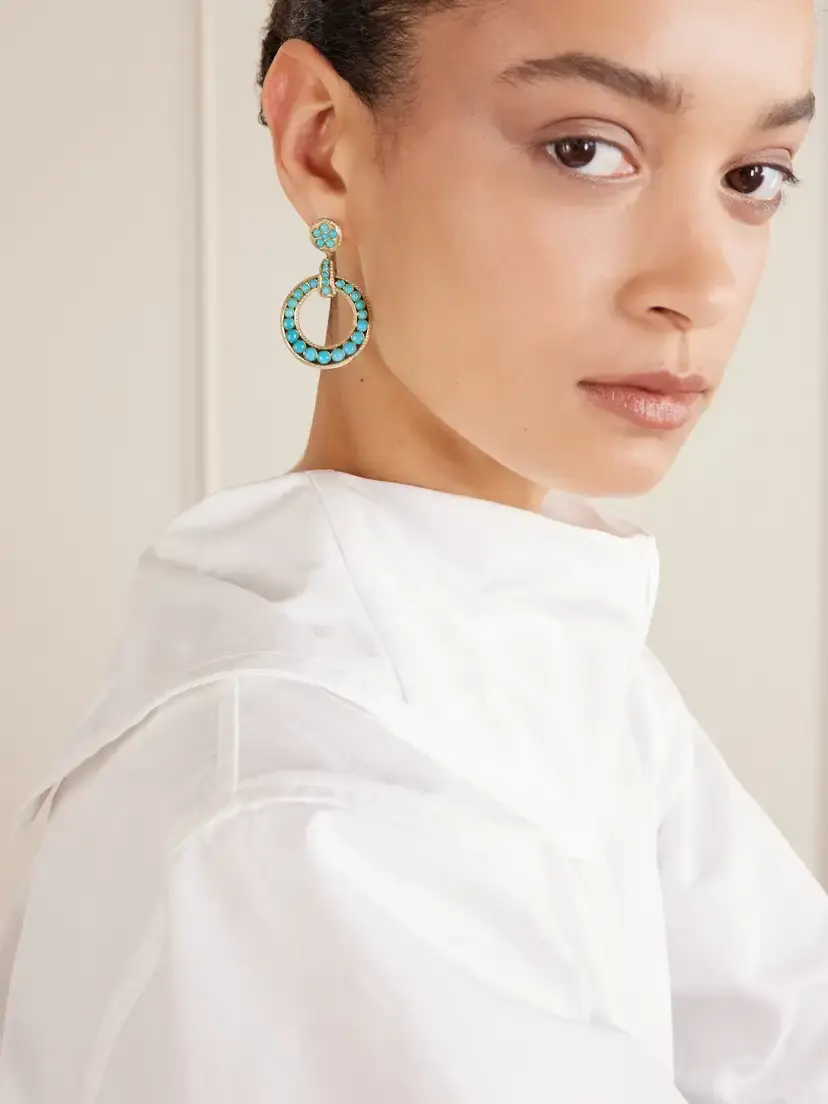 Ileana Makri 18-karat Gold Diamond And Turquoise Earrings - Blue | Thumbnail 2 Ileana Makri 18-karat Gold Diamond And Turquoise Earrings - Blue | Thumbnail 2