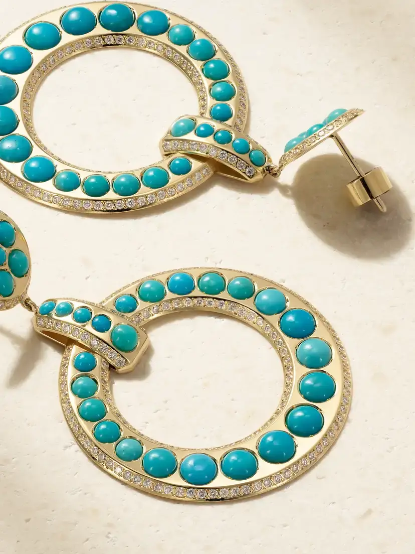 Ileana Makri 18-karat Gold Diamond And Turquoise Earrings - Blue | Thumbnail 3 Ileana Makri 18-karat Gold Diamond And Turquoise Earrings - Blue | Thumbnail 3