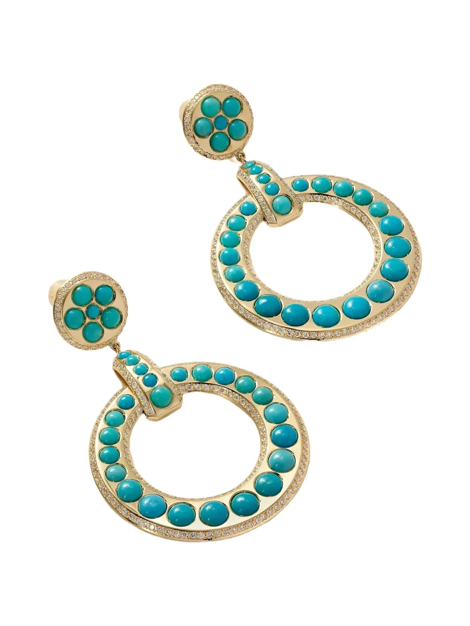 18-karat Gold Diamond And Turquoise Earrings - Blue