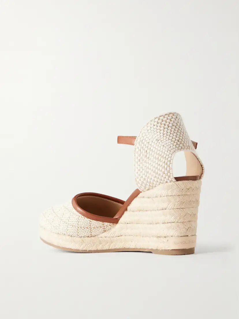 Manolo Blahnik Espadrahi 90 Leather-trimmed Canvas Espadrille Pumps | Thumbnail 3 Manolo Blahnik Espadrahi 90 Leather-trimmed Canvas Espadrille Pumps | Thumbnail 3