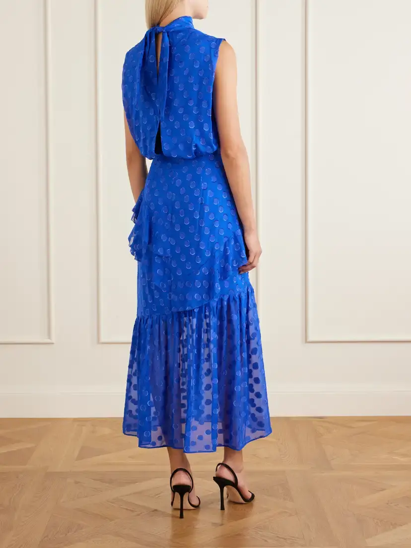 Saloni Fleur Polka-dot Ruffled Fil Coupé Silk-blend Crepe De Chine Midi Dress | Thumbnail 3 Saloni Fleur Polka-dot Ruffled Fil Coupé Silk-blend Crepe De Chine Midi Dress | Thumbnail 3