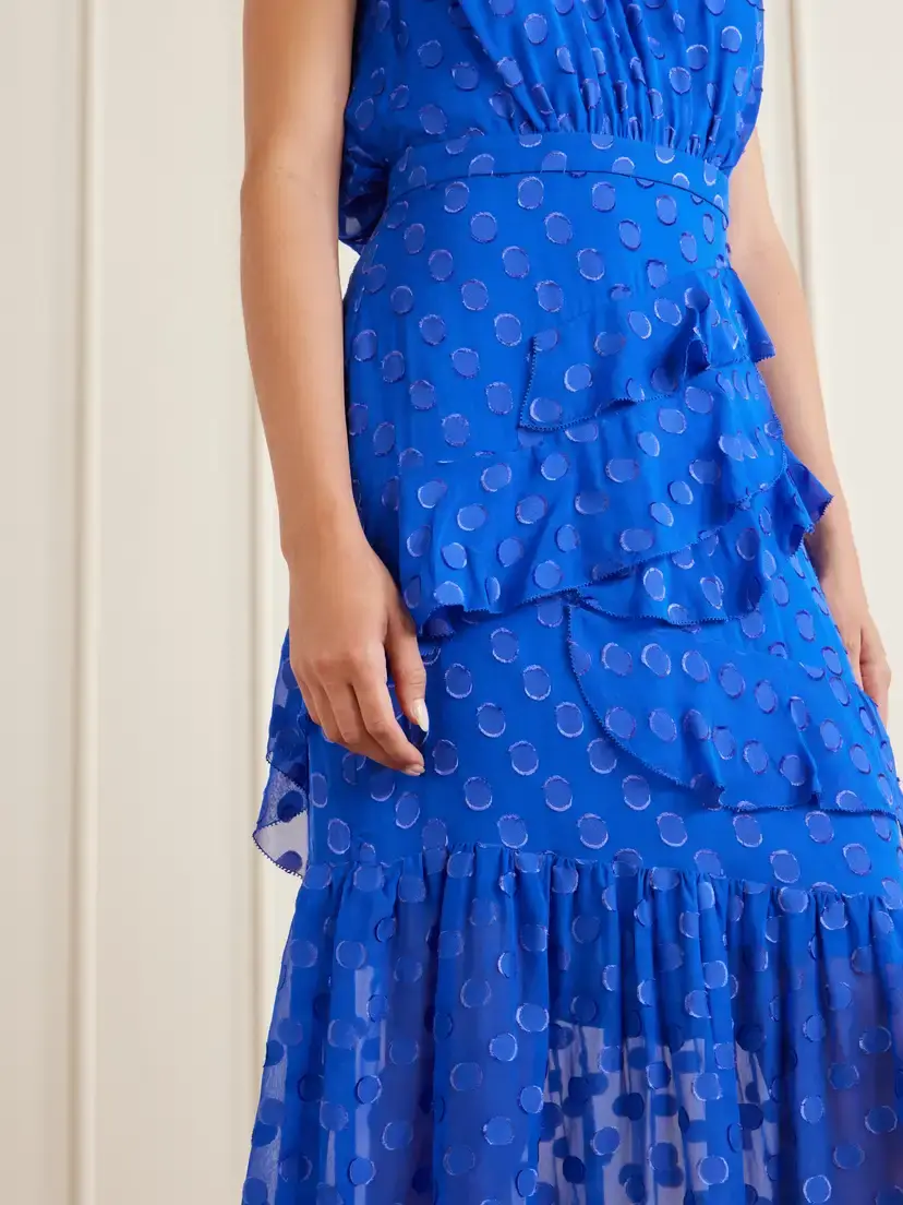 Saloni Fleur Polka-dot Ruffled Fil Coupé Silk-blend Crepe De Chine Midi Dress | Thumbnail 4 Saloni Fleur Polka-dot Ruffled Fil Coupé Silk-blend Crepe De Chine Midi Dress | Thumbnail 4
