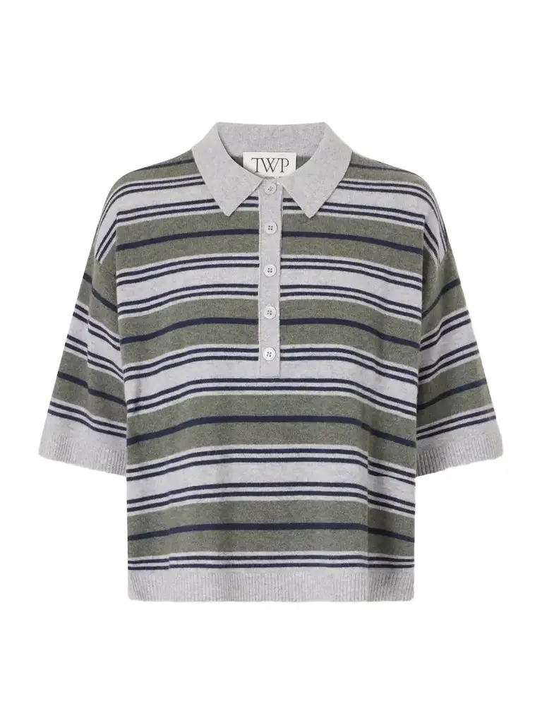 TWP Striped Cashmere Polo Sweater | Image 1 TWP Striped Cashmere Polo Sweater | Image 1