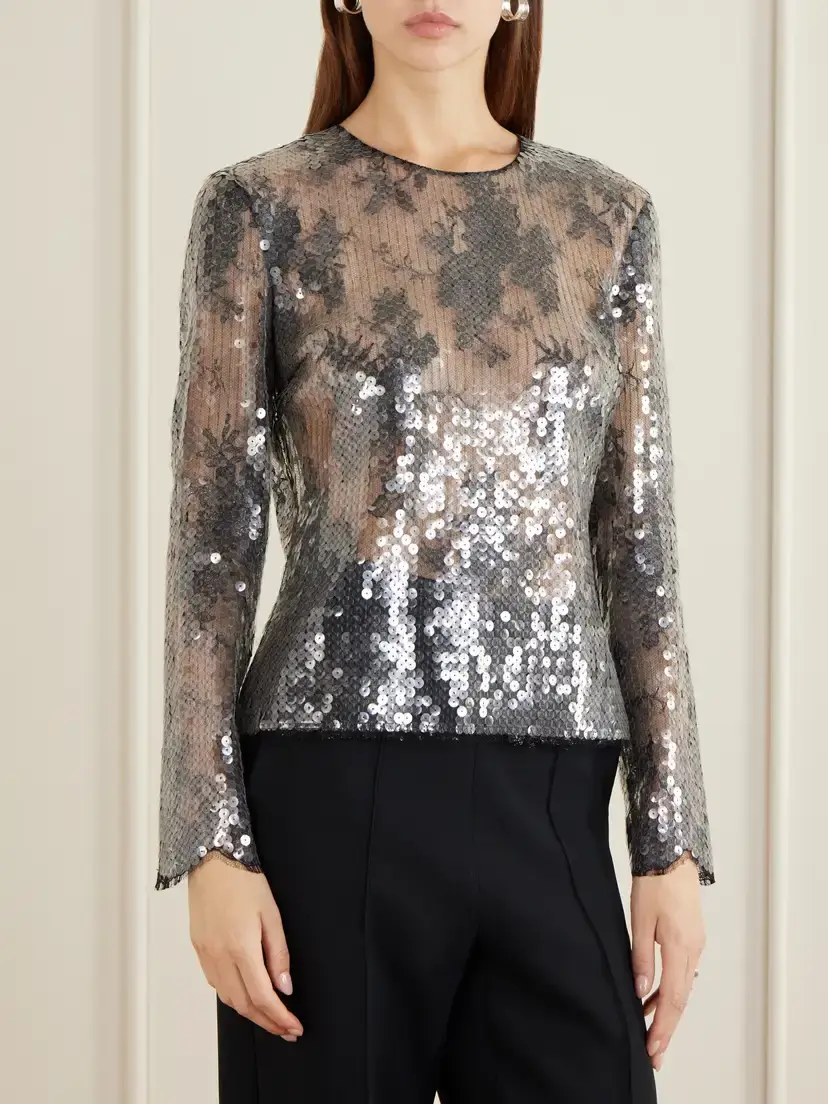 Veronica de Piante Dalia Lace And Sequins Blouse - Black | Thumbnail 3 Veronica de Piante Dalia Lace And Sequins Blouse - Black | Thumbnail 3