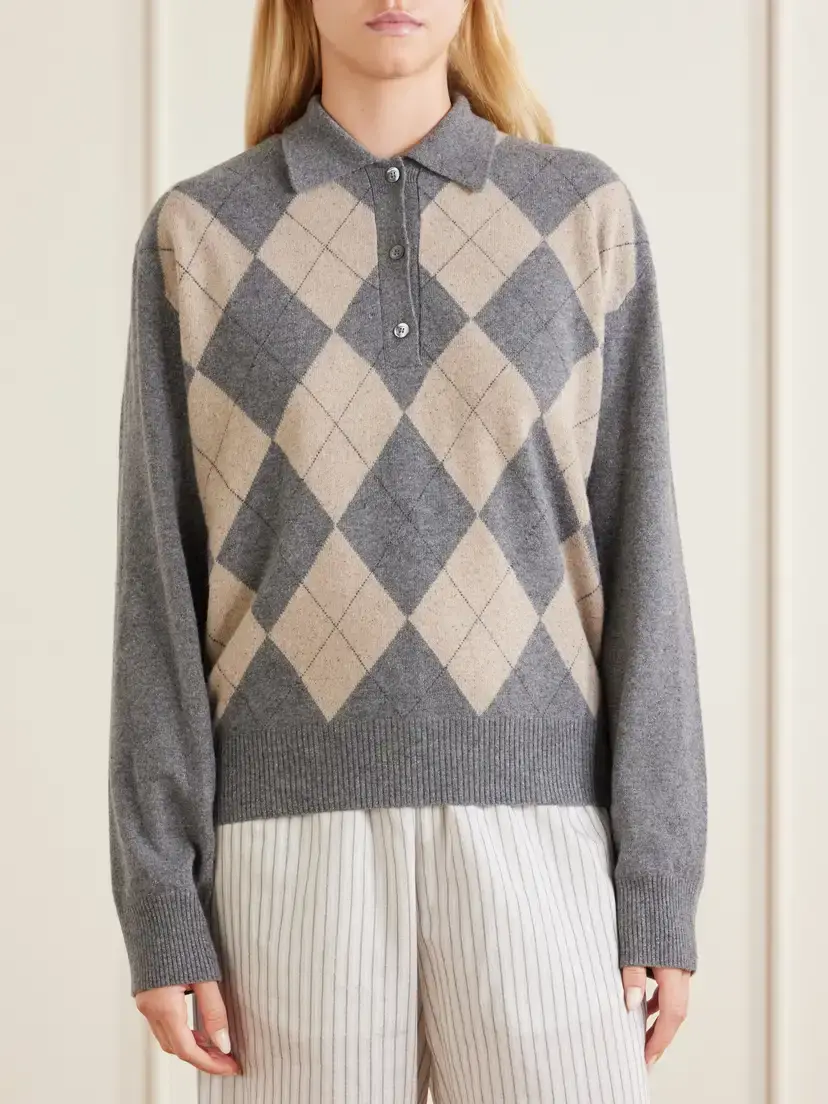 RÓHE Argyle Cashmere, Wool And Silk-blend Polo Sweater | Thumbnail 3 RÓHE Argyle Cashmere, Wool And Silk-blend Polo Sweater | Thumbnail 3