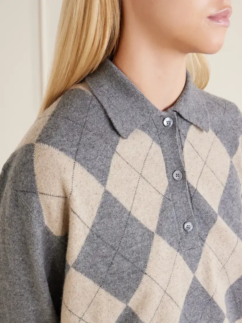 RÓHE Argyle Cashmere, Wool And Silk-blend Polo Sweater | Thumbnail 5 RÓHE Argyle Cashmere, Wool And Silk-blend Polo Sweater | Thumbnail 5