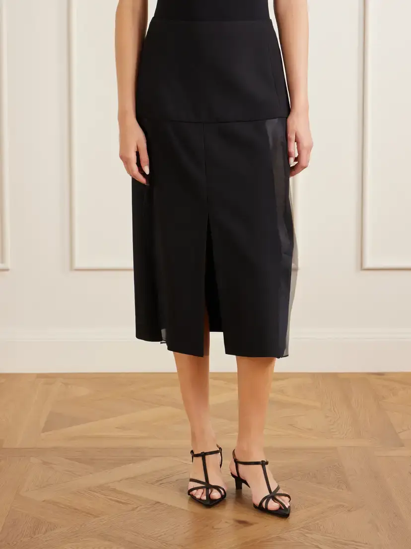 Jil Sander Satin-trimmed Wool Midi Skirt | Thumbnail 3 Jil Sander Satin-trimmed Wool Midi Skirt | Thumbnail 3