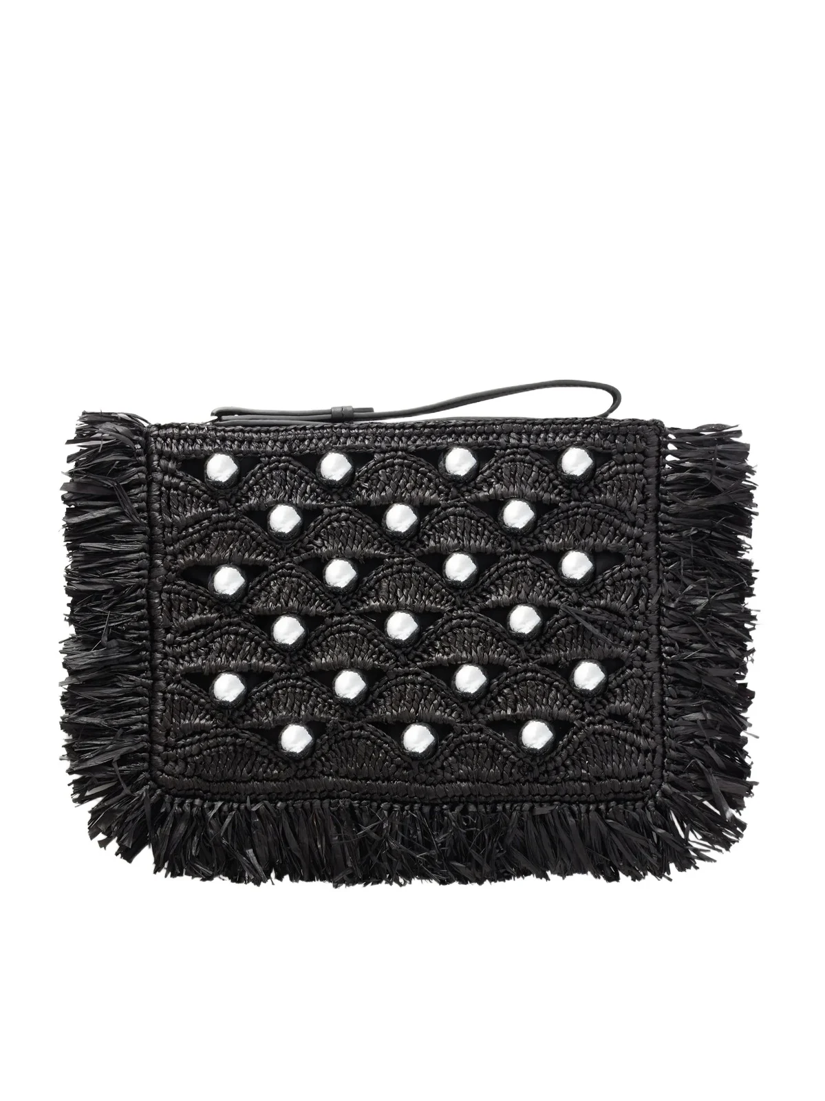 Rabanne Fringed Studded Raffia Clutch