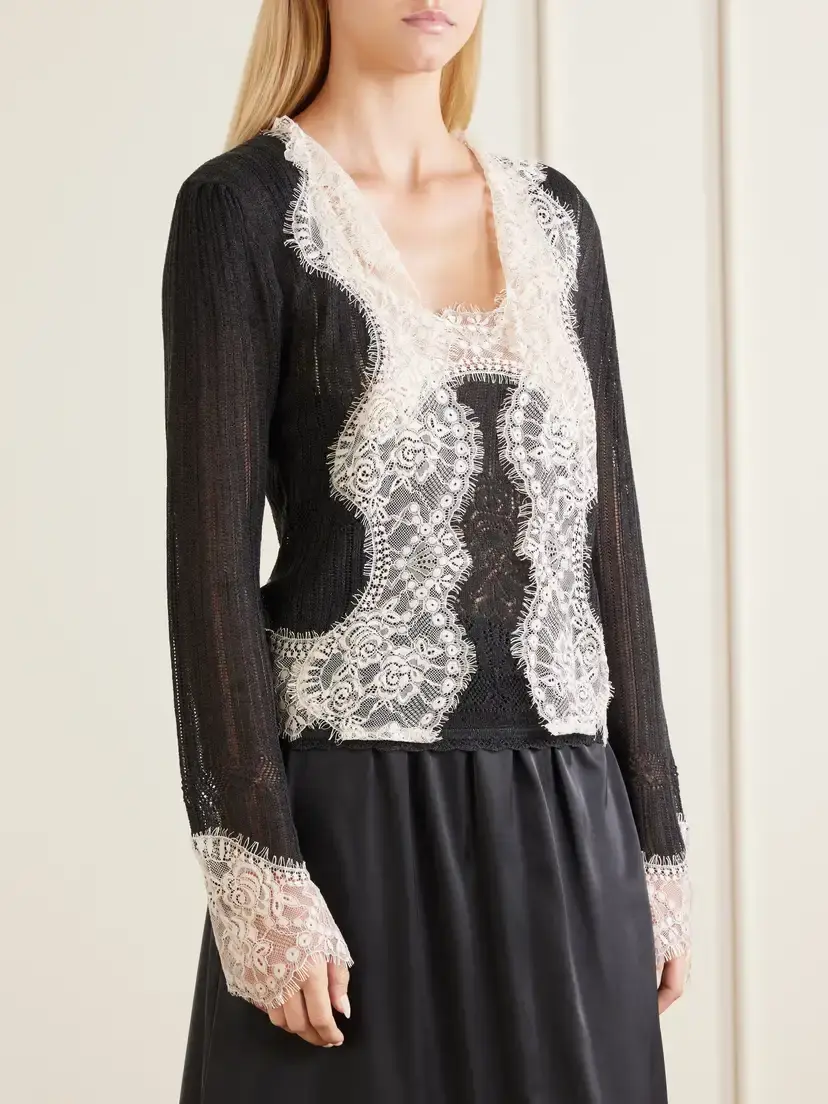 ANNA SUI Lace-trimmed Jersey Cardigan | Thumbnail 3 ANNA SUI Lace-trimmed Jersey Cardigan | Thumbnail 3