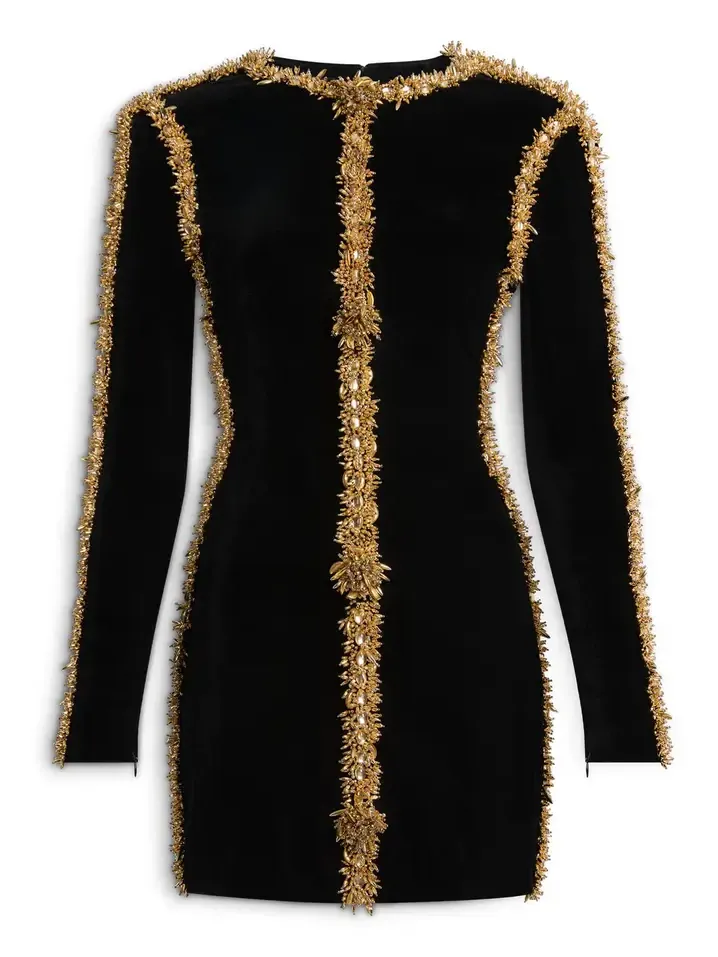 Velvet dress with embroidered trim