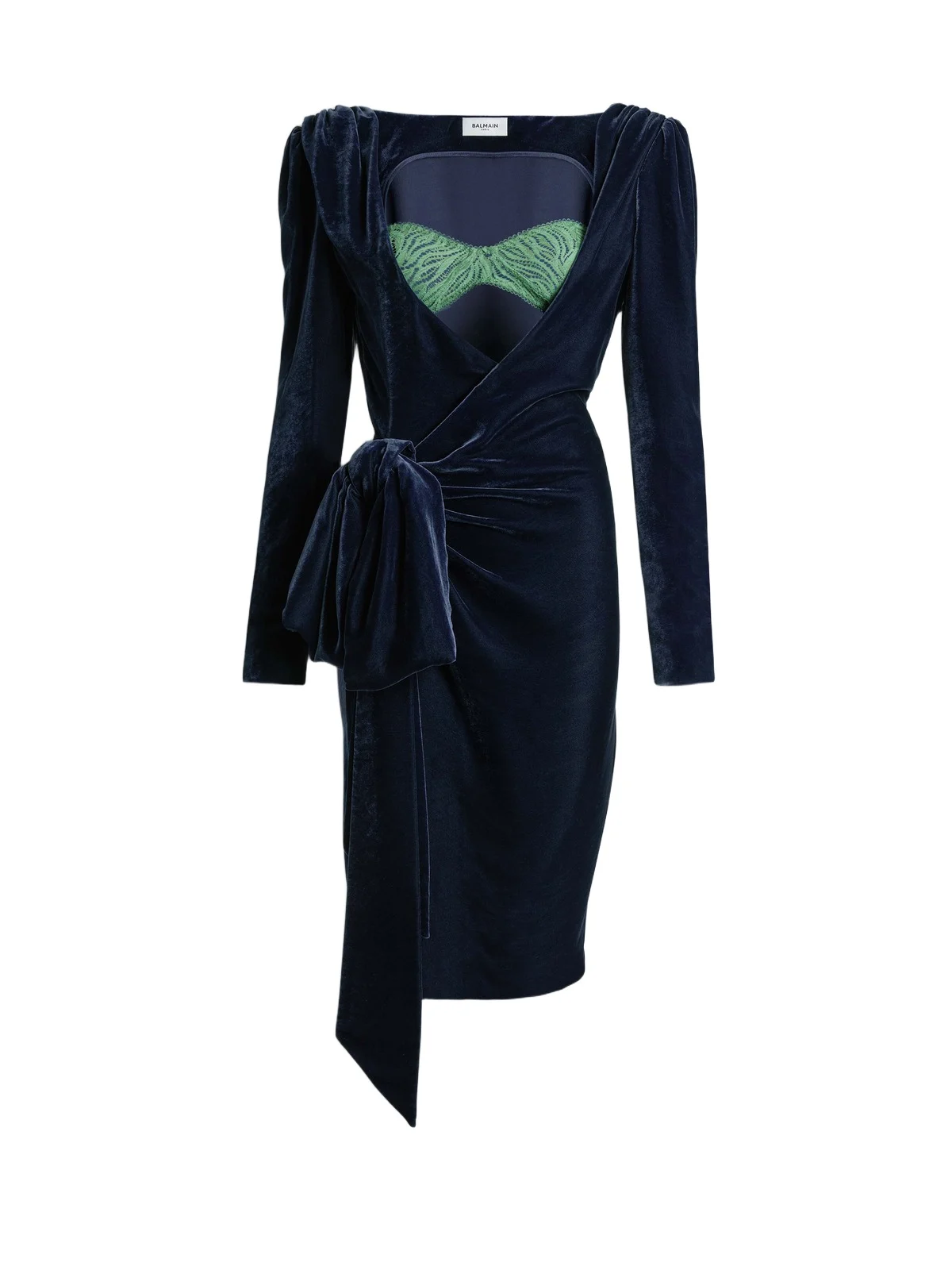 Velvet dress with lace bra and tie detail