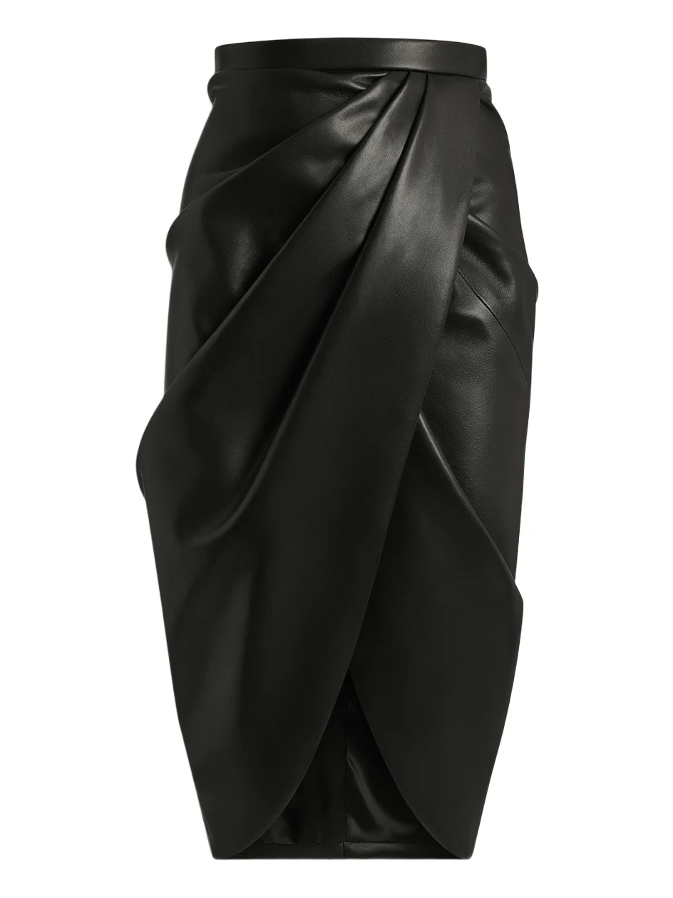 Balmain Draped lambskin midi skirt
