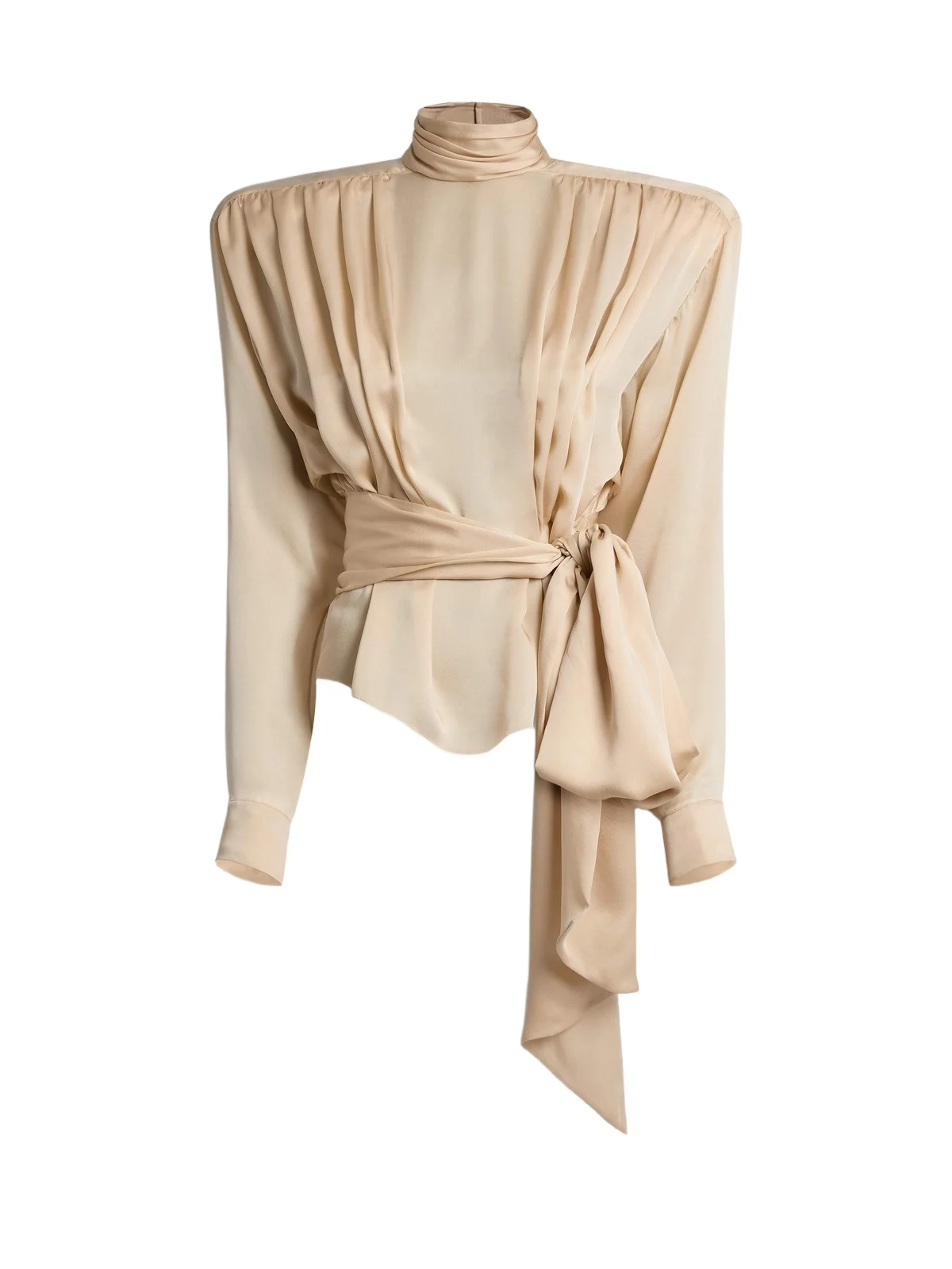 Silk charmeuse blouse with padded shoulders and tie Silk charmeuse blouse with padded shoulders and tie
