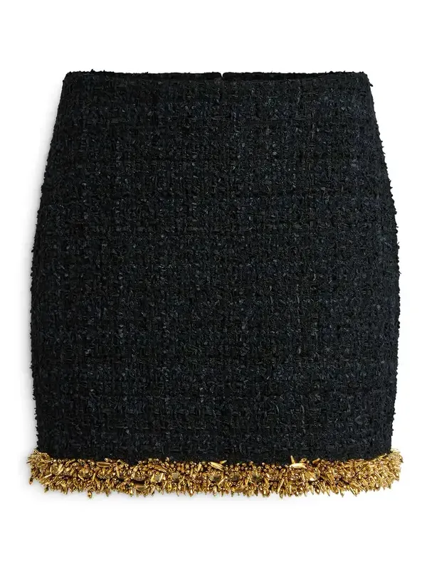 Balmain Short tweed skirt with embroidered trim