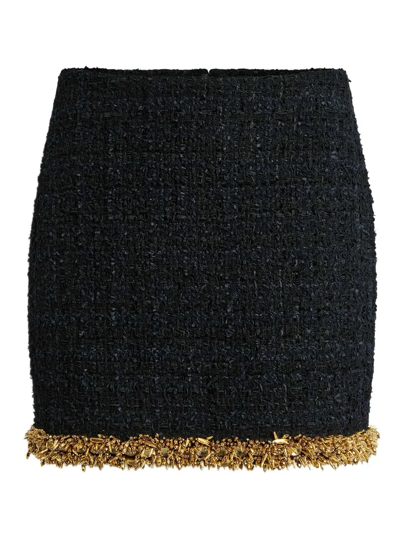 Short tweed skirt with embroidered trim