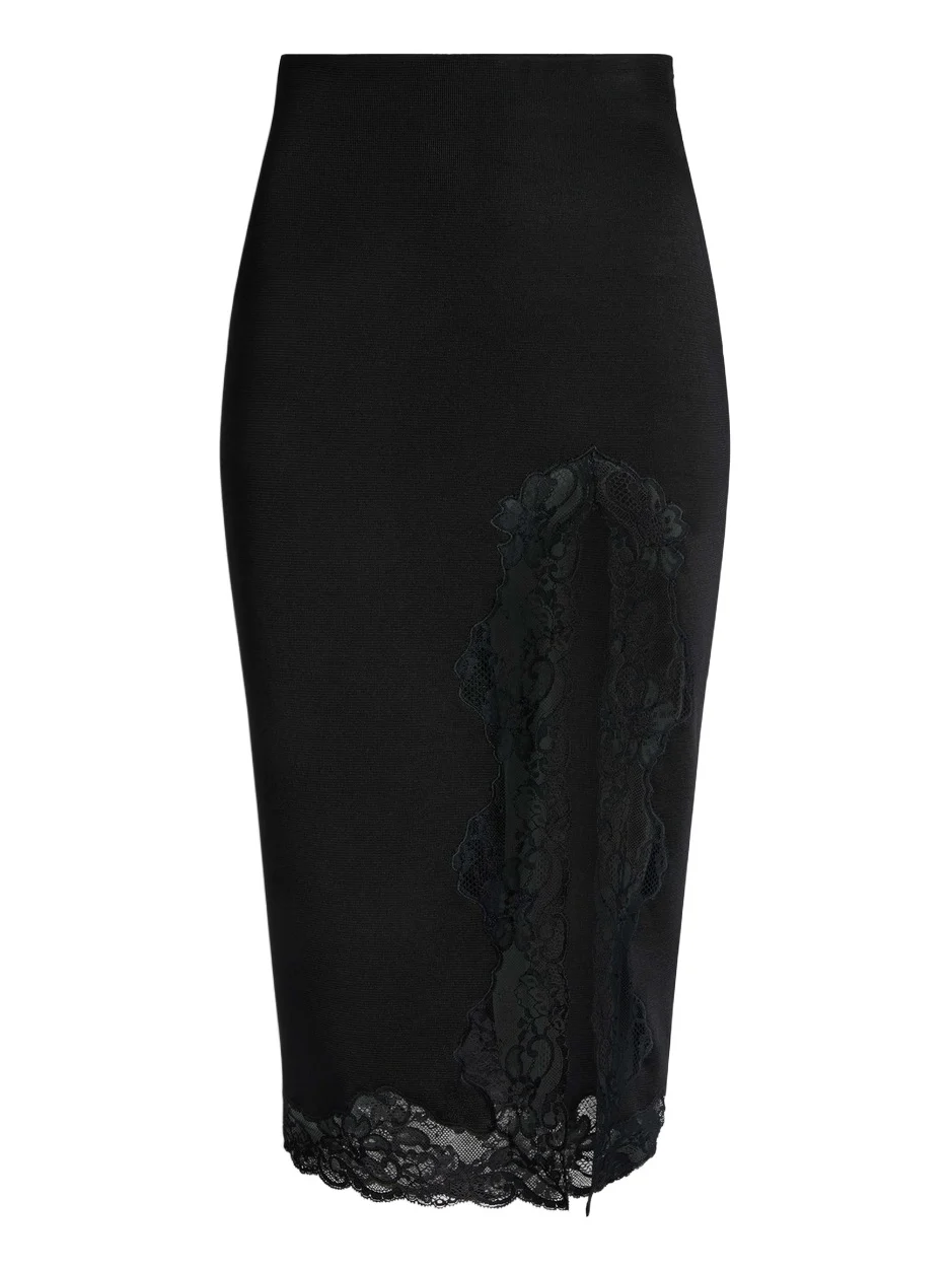 Knit midi skirt with lace