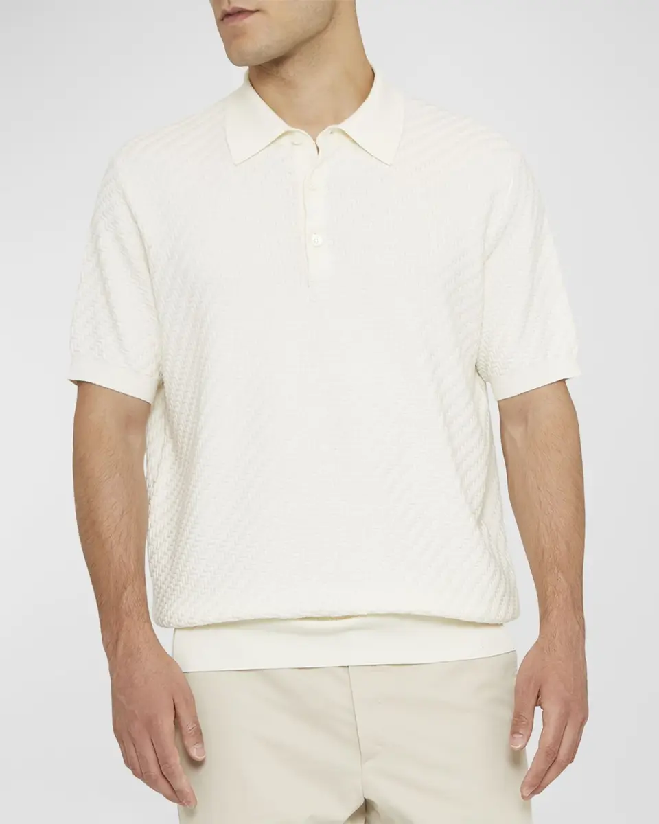 Brioni Men's Basketweave Stitch Polo Sweater | Thumbnail 3 Brioni Men's Basketweave Stitch Polo Sweater | Thumbnail 3