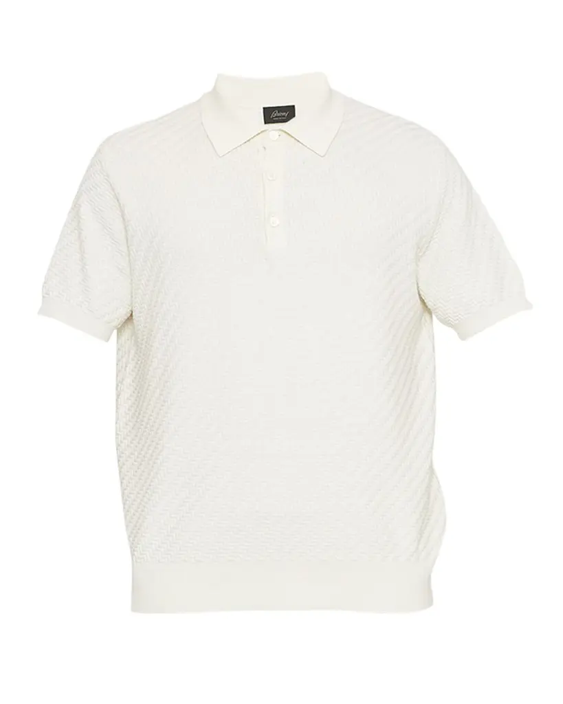 Brioni Men's Basketweave Stitch Polo Sweater | Image 1 Brioni Men's Basketweave Stitch Polo Sweater | Image 1