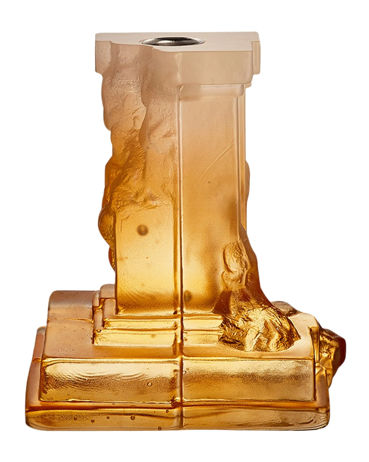 Kosta Boda Rocky Baroque Amber Haze Medium Candlestick, 5.9"