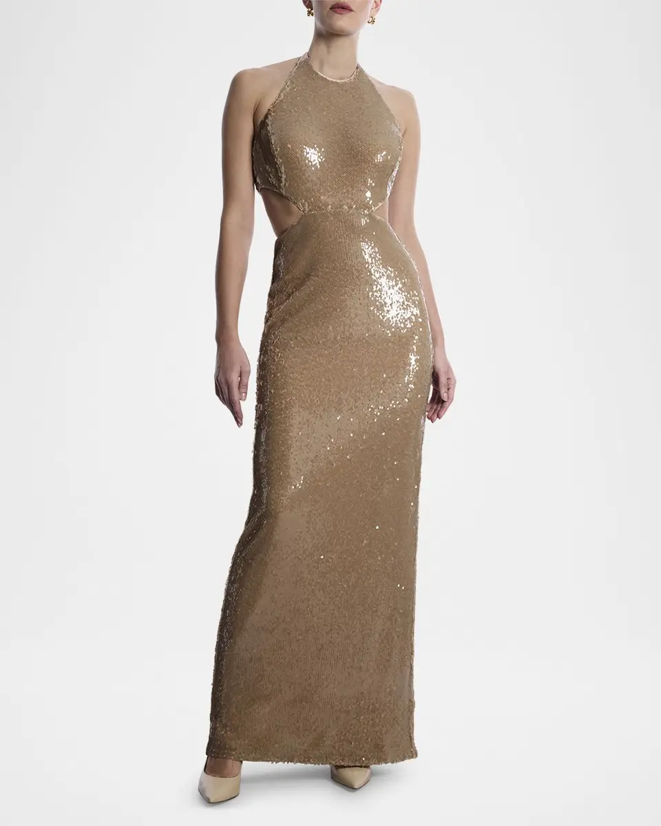 BCBGMAXAZRIA Cutout Sequin Halter Gown | Thumbnail 2 BCBGMAXAZRIA Cutout Sequin Halter Gown | Thumbnail 2