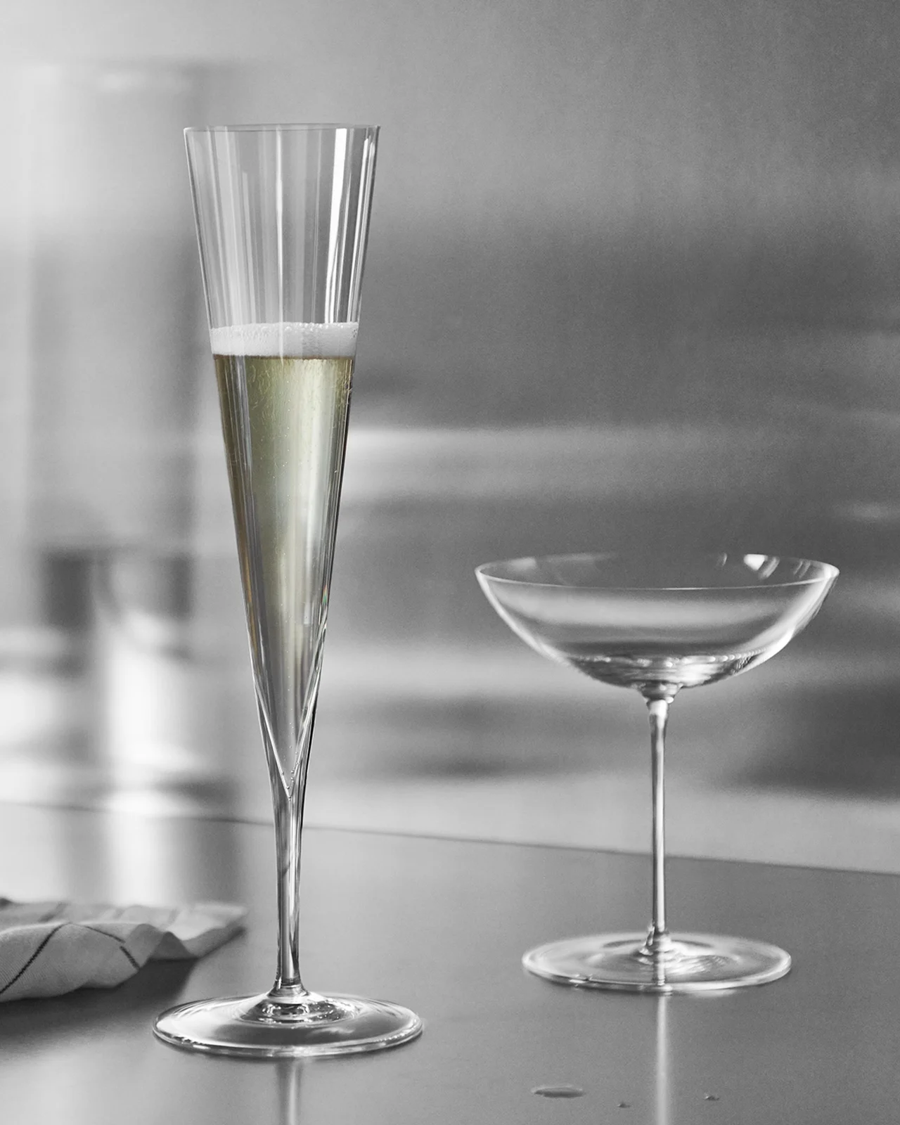 Orrefors Geometry Champagne Glasses, Set of 2