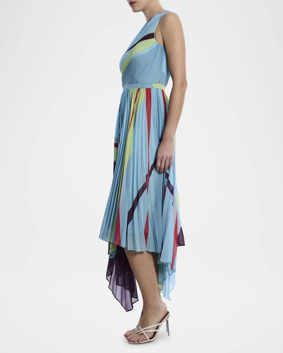 BCBGMAXAZRIA One-Shoulder Abstract-Print Pleated Midi Dress | Thumbnail 4 BCBGMAXAZRIA One-Shoulder Abstract-Print Pleated Midi Dress | Thumbnail 4