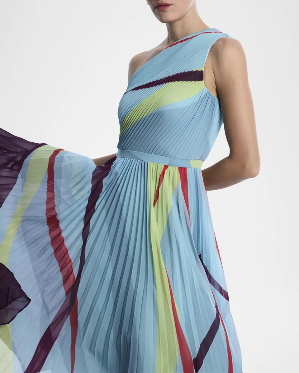 BCBGMAXAZRIA One-Shoulder Abstract-Print Pleated Midi Dress | Thumbnail 5 BCBGMAXAZRIA One-Shoulder Abstract-Print Pleated Midi Dress | Thumbnail 5