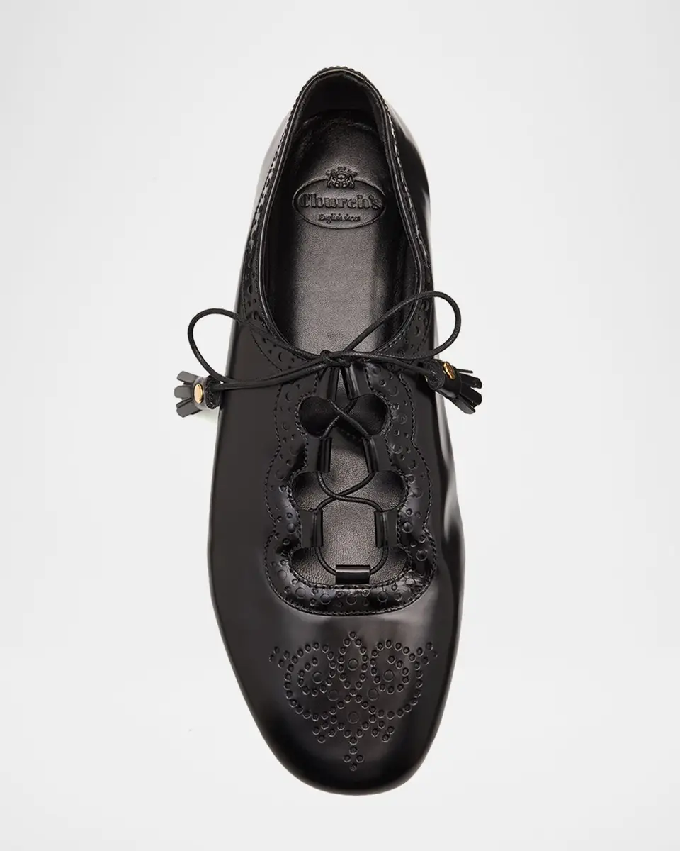 Church's Polished Fume Leather Lace-Up Ballerina Flats | Thumbnail 4
