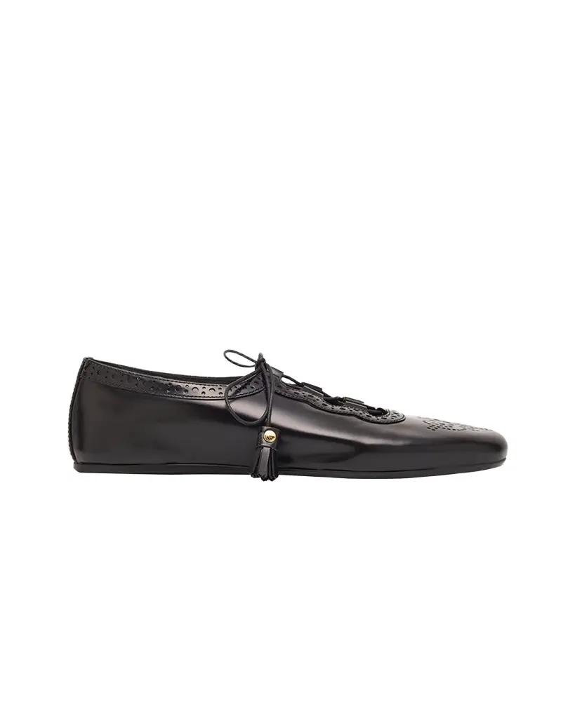 Church's Polished Fume Leather Lace-Up Ballerina Flats