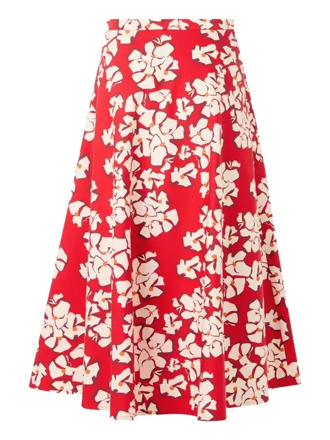 Floral-Print Cotton Midi A-Line Skirt Floral-Print Cotton Midi A-Line Skirt