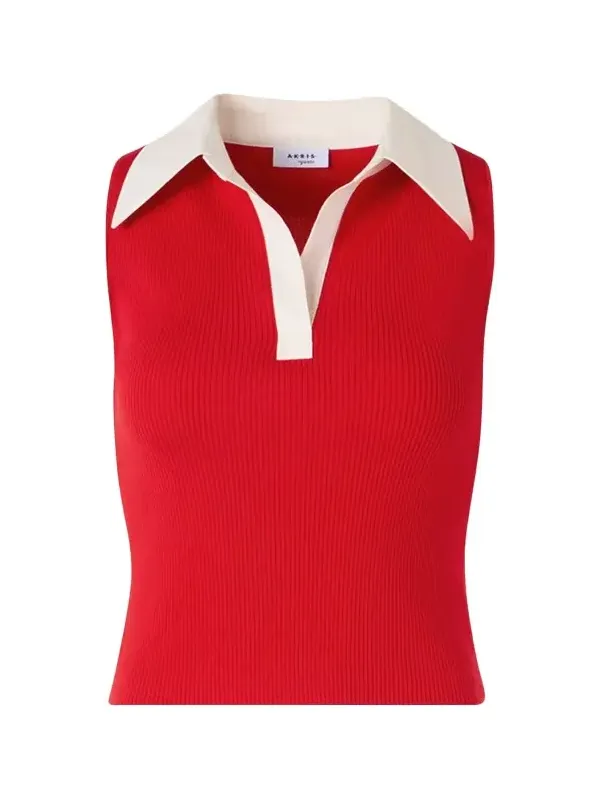 Sleeveless Wool Rib Polo Top