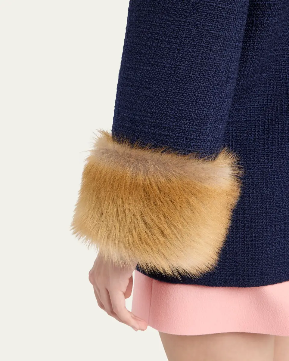 Valentino Garavani Lamb Shearling Cuffs Tweed Single-Breasted Jacket | Thumbnail 5