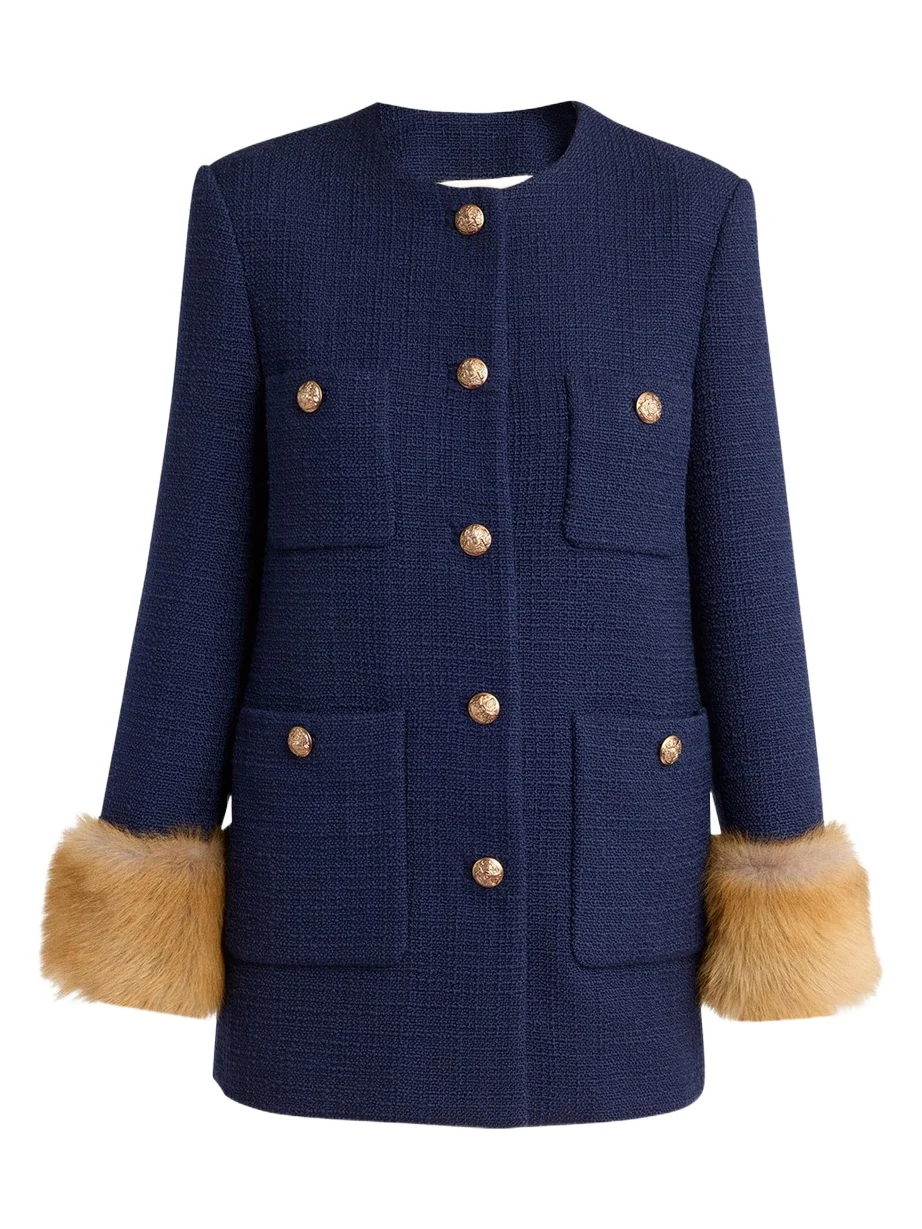 Lamb Shearling Cuffs Tweed Single-Breasted Jacket Lamb Shearling Cuffs Tweed Single-Breasted Jacket