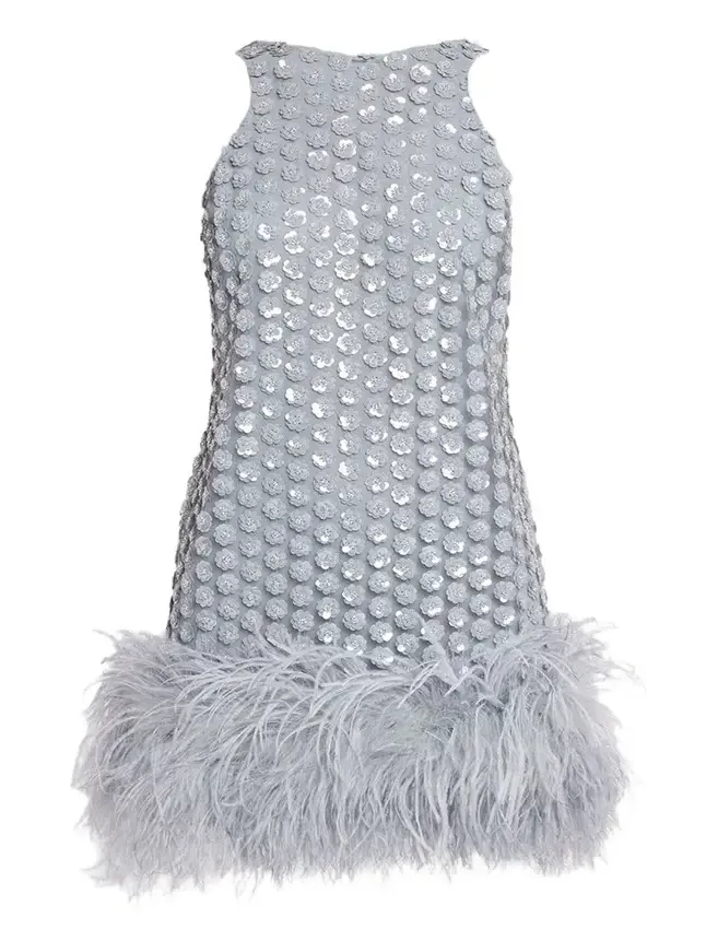 Bixi Sequined Feather-Trim Minidress Bixi Sequined Feather-Trim Minidress