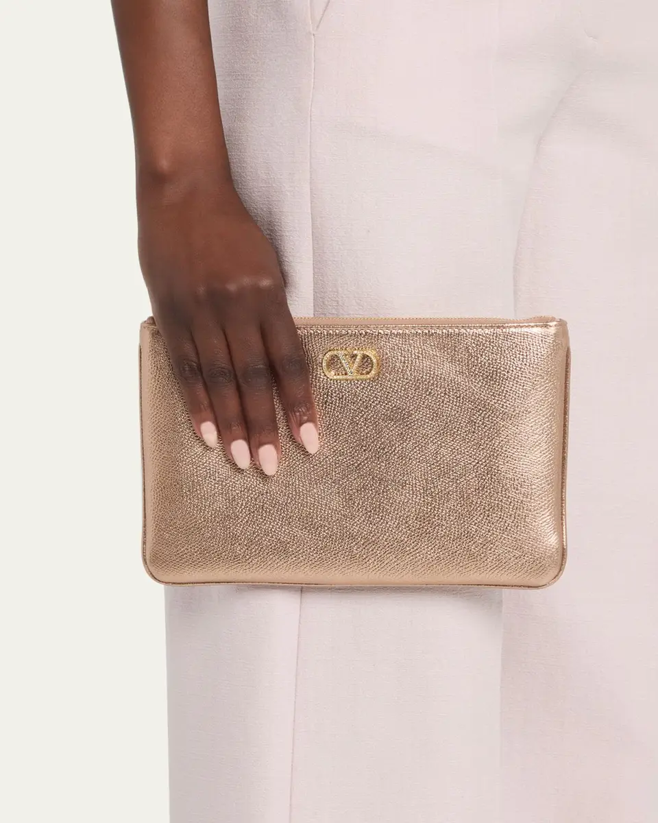 Valentino Garavani Medium Metallic Leather Flat Pouch Bag | Thumbnail 2 Valentino Garavani Medium Metallic Leather Flat Pouch Bag | Thumbnail 2