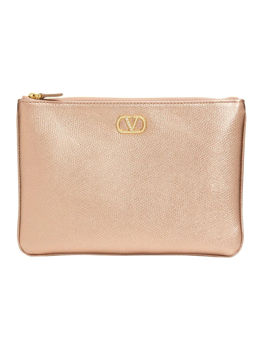 Medium Metallic Leather Flat Pouch Bag Medium Metallic Leather Flat Pouch Bag