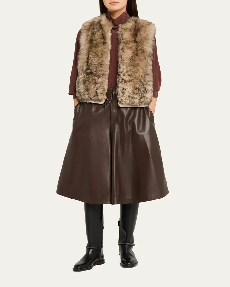 Brunello Cucinelli Pleated Leather Wide-Leg Culotte Pants | Thumbnail 2 Brunello Cucinelli Pleated Leather Wide-Leg Culotte Pants | Thumbnail 2