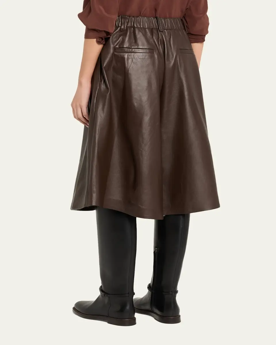 Brunello Cucinelli Pleated Leather Wide-Leg Culotte Pants | Thumbnail 3 Brunello Cucinelli Pleated Leather Wide-Leg Culotte Pants | Thumbnail 3
