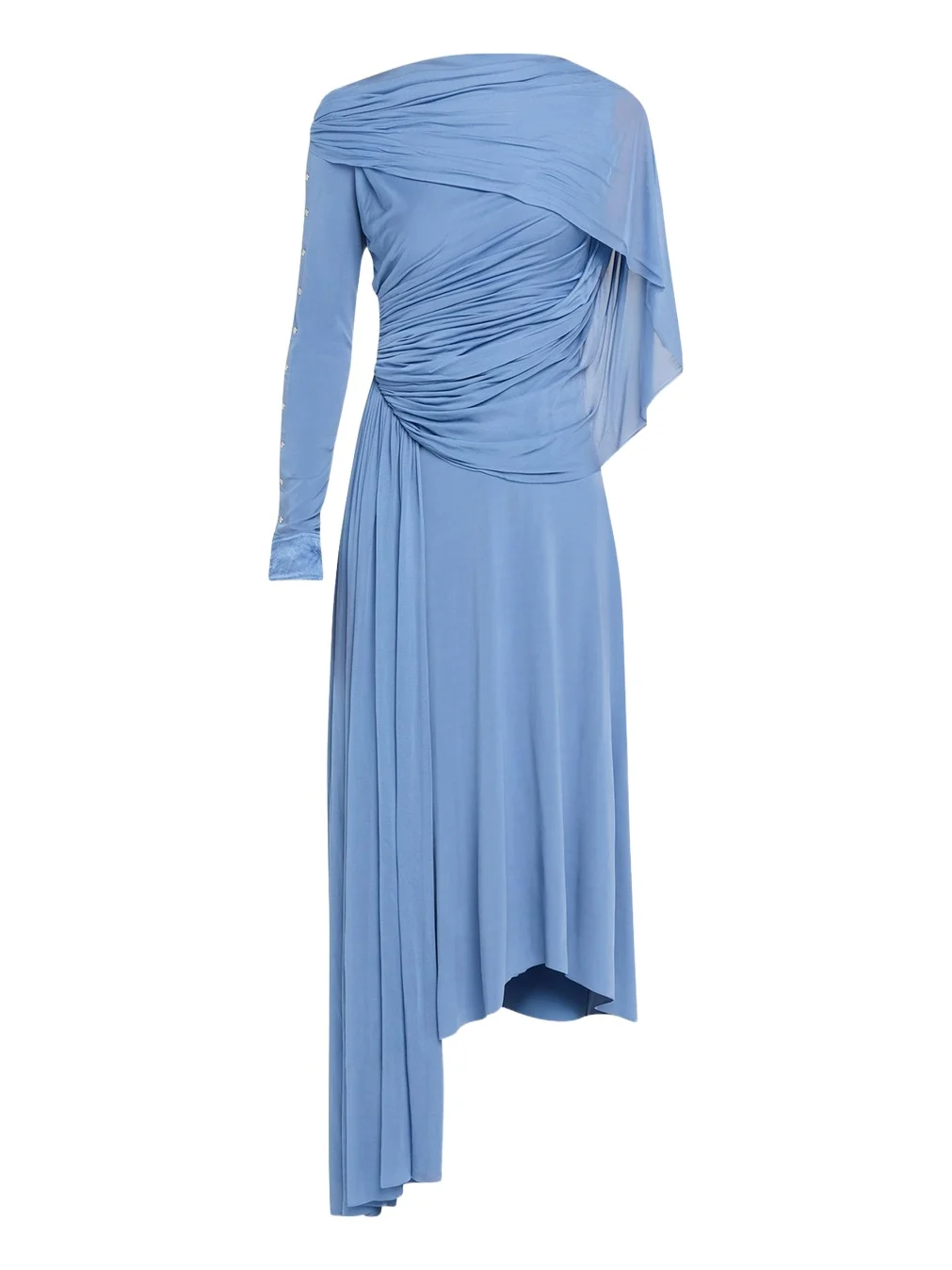 Lanvin Asymmetric Draped Jersey Button-Sleeve Midi Dress