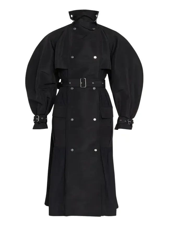 Lanvin Mixed-Media Belted Long Trench Coat