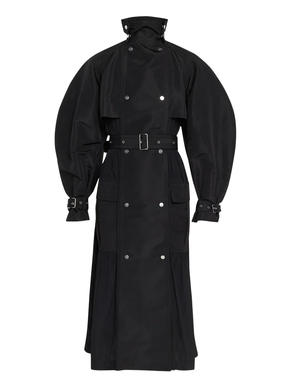 Lanvin Mixed-Media Belted Long Trench Coat