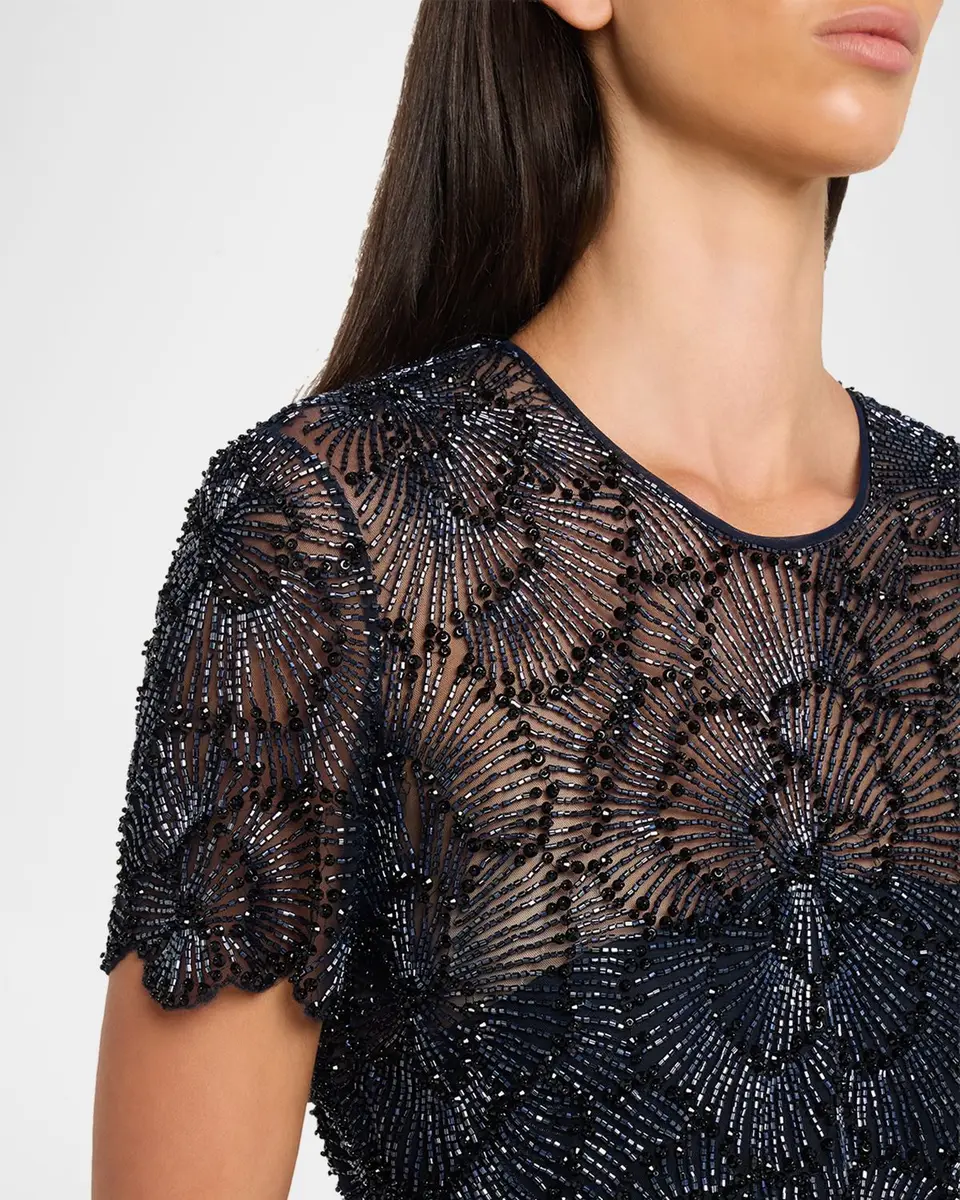 Naeem Khan Beaded Bodice Cap-Sleeve Fit-And-Flare Crepe Gown | Thumbnail 5 Naeem Khan Beaded Bodice Cap-Sleeve Fit-And-Flare Crepe Gown | Thumbnail 5