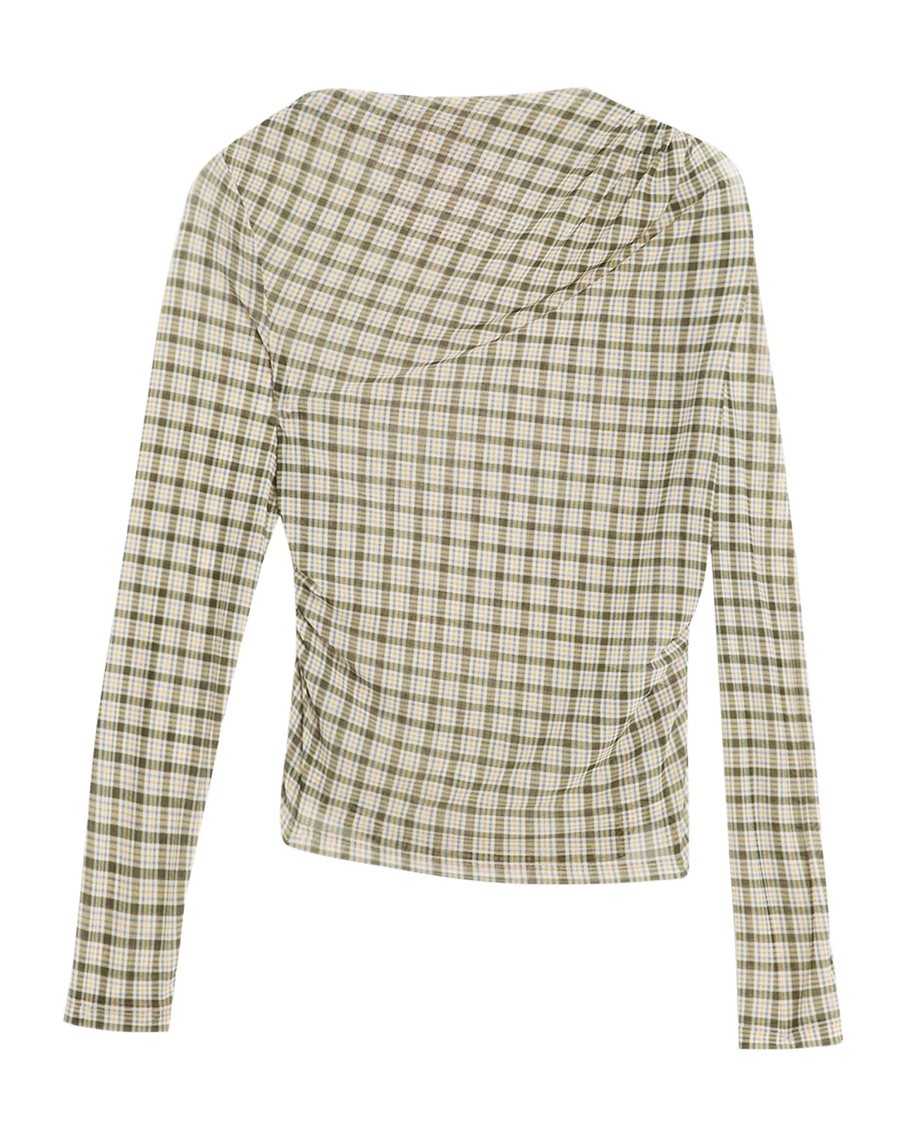 Nuvina Draped Plaid Mesh Top Nuvina Draped Plaid Mesh Top