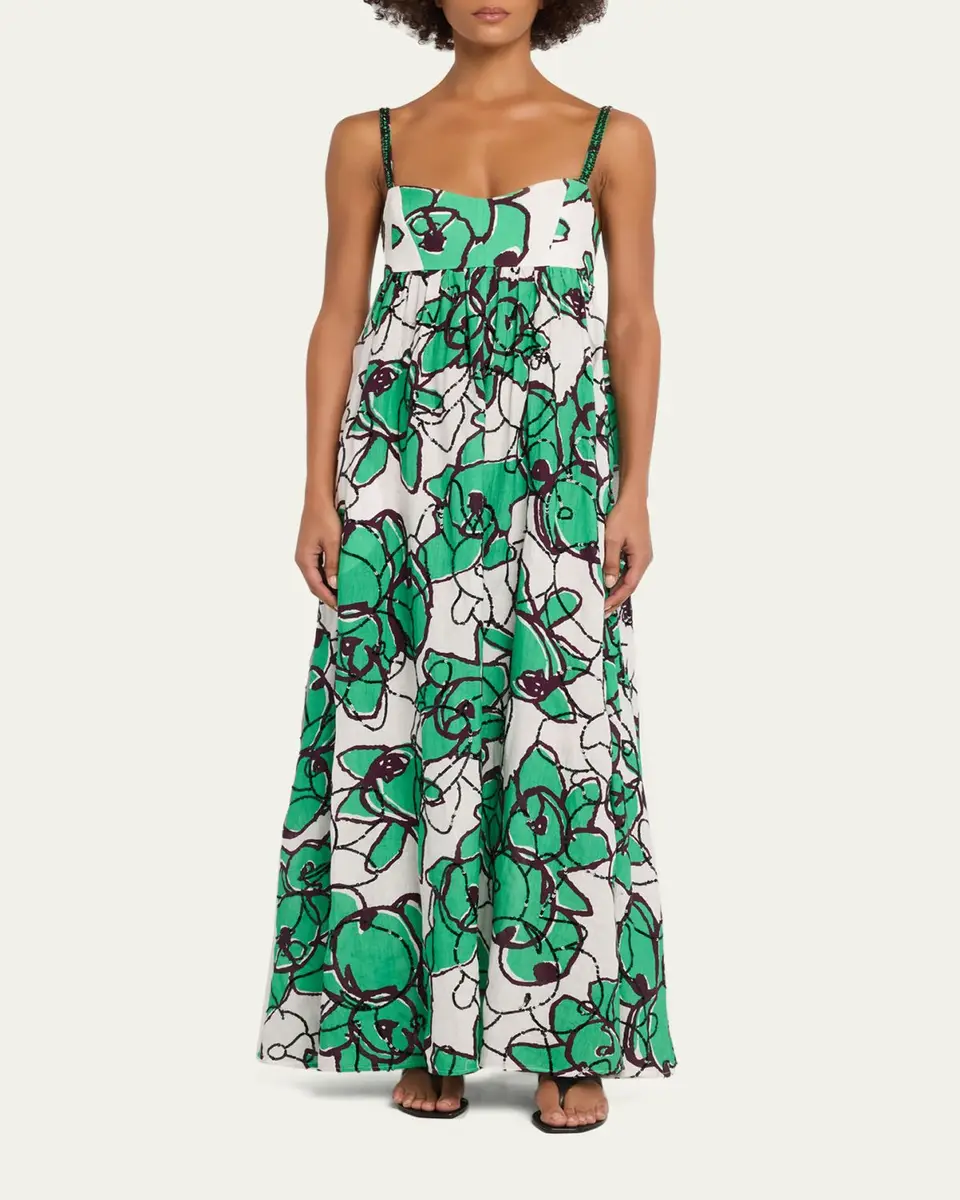 Diane von Furstenberg Miranda Sequin Floral-Print Linen Maxi Dress | Thumbnail 2 Diane von Furstenberg Miranda Sequin Floral-Print Linen Maxi Dress | Thumbnail 2