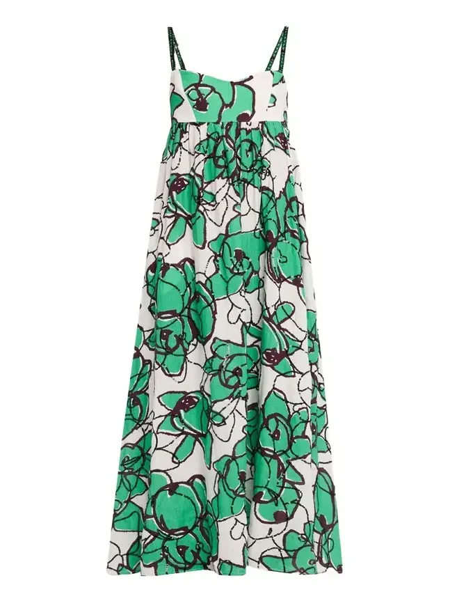 Miranda Sequin Floral-Print Linen Maxi Dress