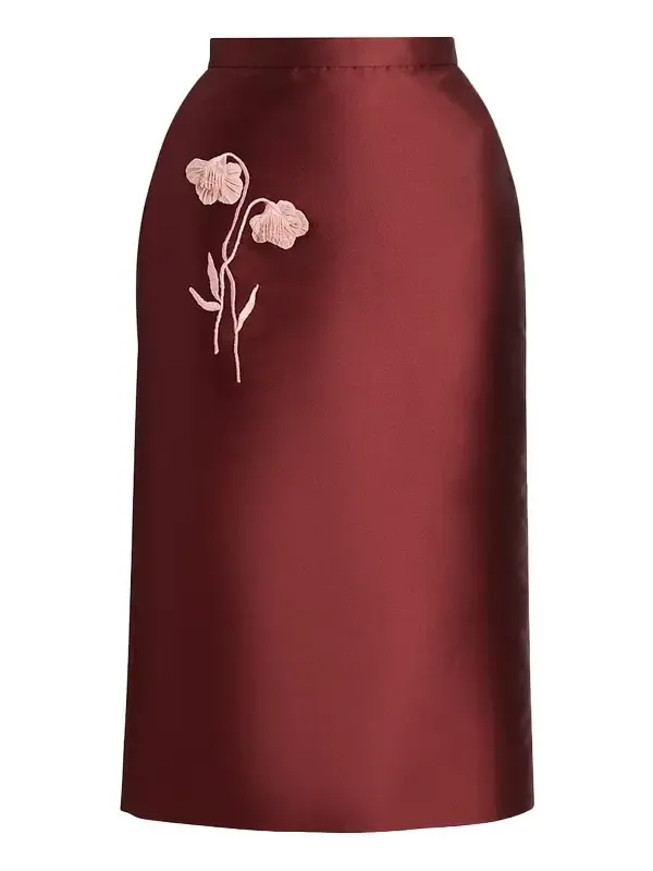 Embellished Flower Mikado Silk Midi Skirt Embellished Flower Mikado Silk Midi Skirt