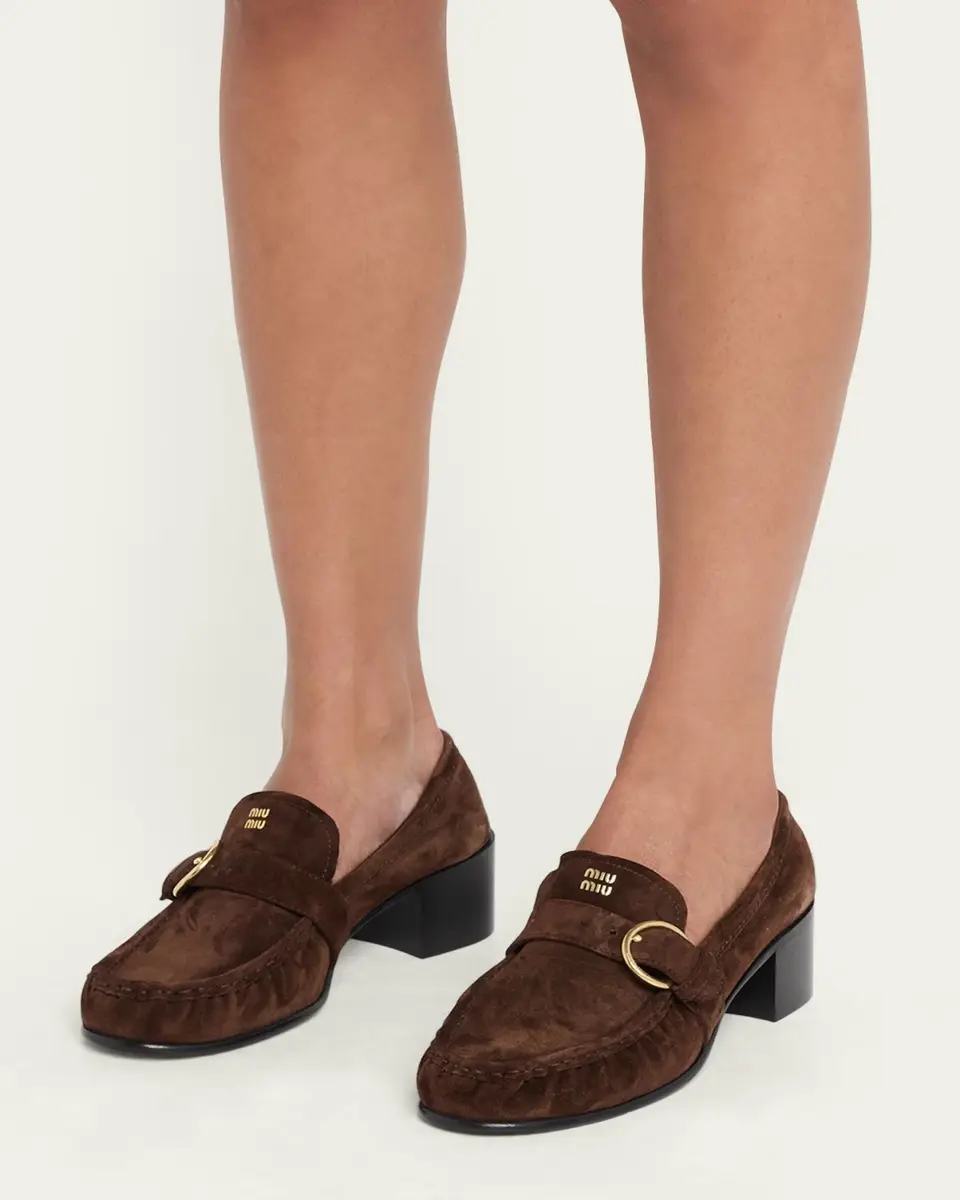 Miu Miu 45mm Suede Buckle Loafers | Thumbnail 2 Miu Miu 45mm Suede Buckle Loafers | Thumbnail 2