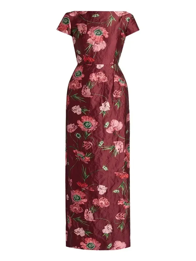 Erdem Floral Textured Satin Tailored Midi Dress