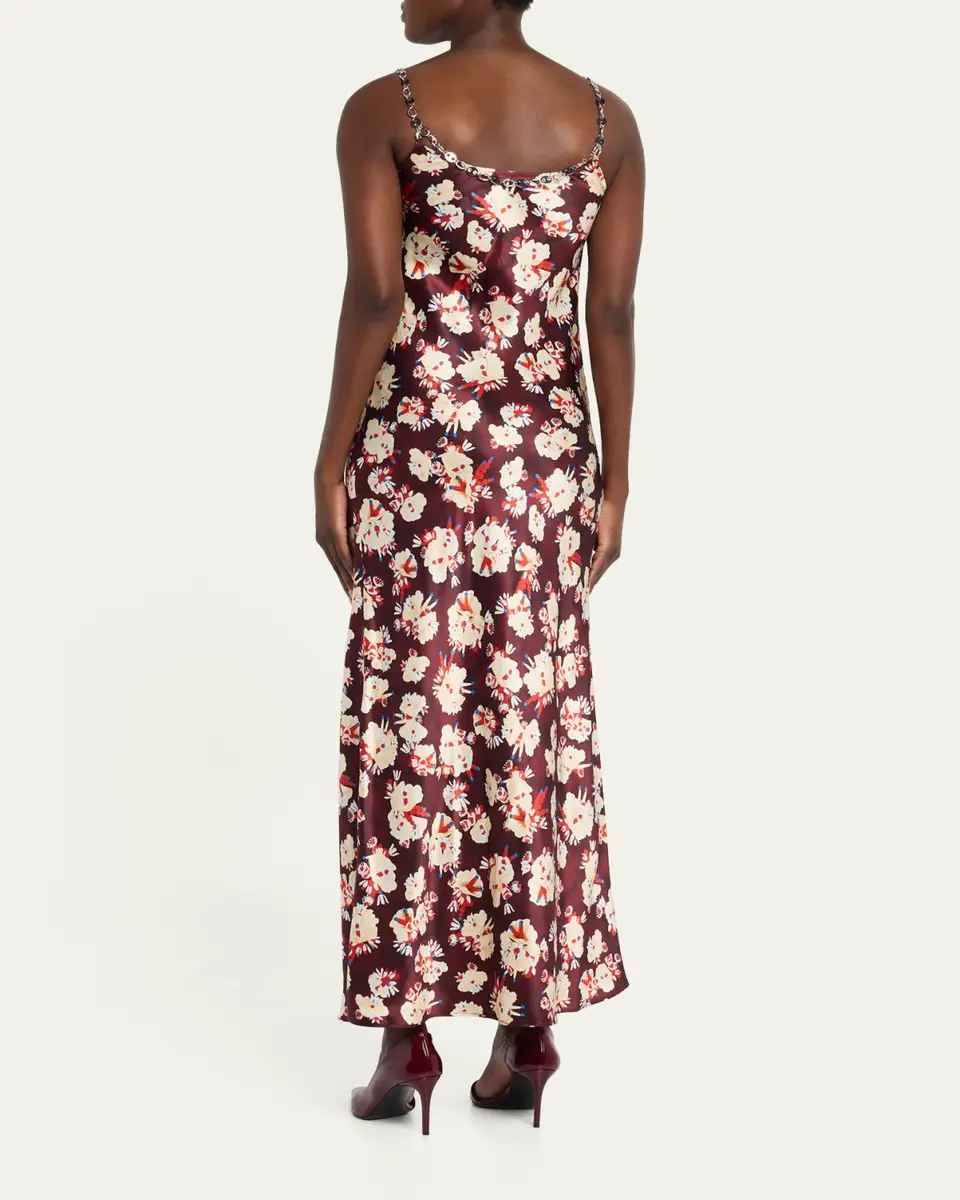 Rabanne Chain Cowl-Neck Floral Satin Maxi Slip Dress | Thumbnail 3 Rabanne Chain Cowl-Neck Floral Satin Maxi Slip Dress | Thumbnail 3