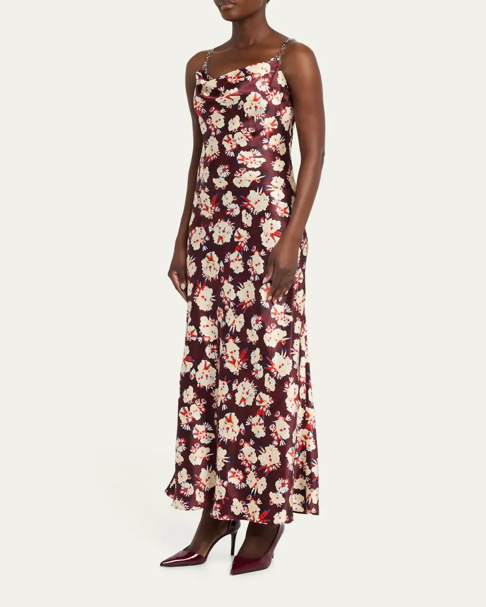 Rabanne Chain Cowl-Neck Floral Satin Maxi Slip Dress | Thumbnail 4 Rabanne Chain Cowl-Neck Floral Satin Maxi Slip Dress | Thumbnail 4